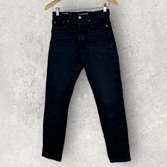 Levis Black Wedgie Straight High Rise Button Fly Jeans Size 25 Waterless Denim - Picture 2 of 14